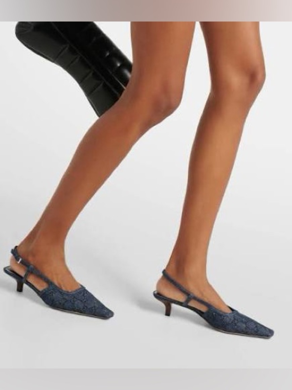 Gucci Navy Blue Slingback Kitten Heel Pumps - Picture 2 of 8